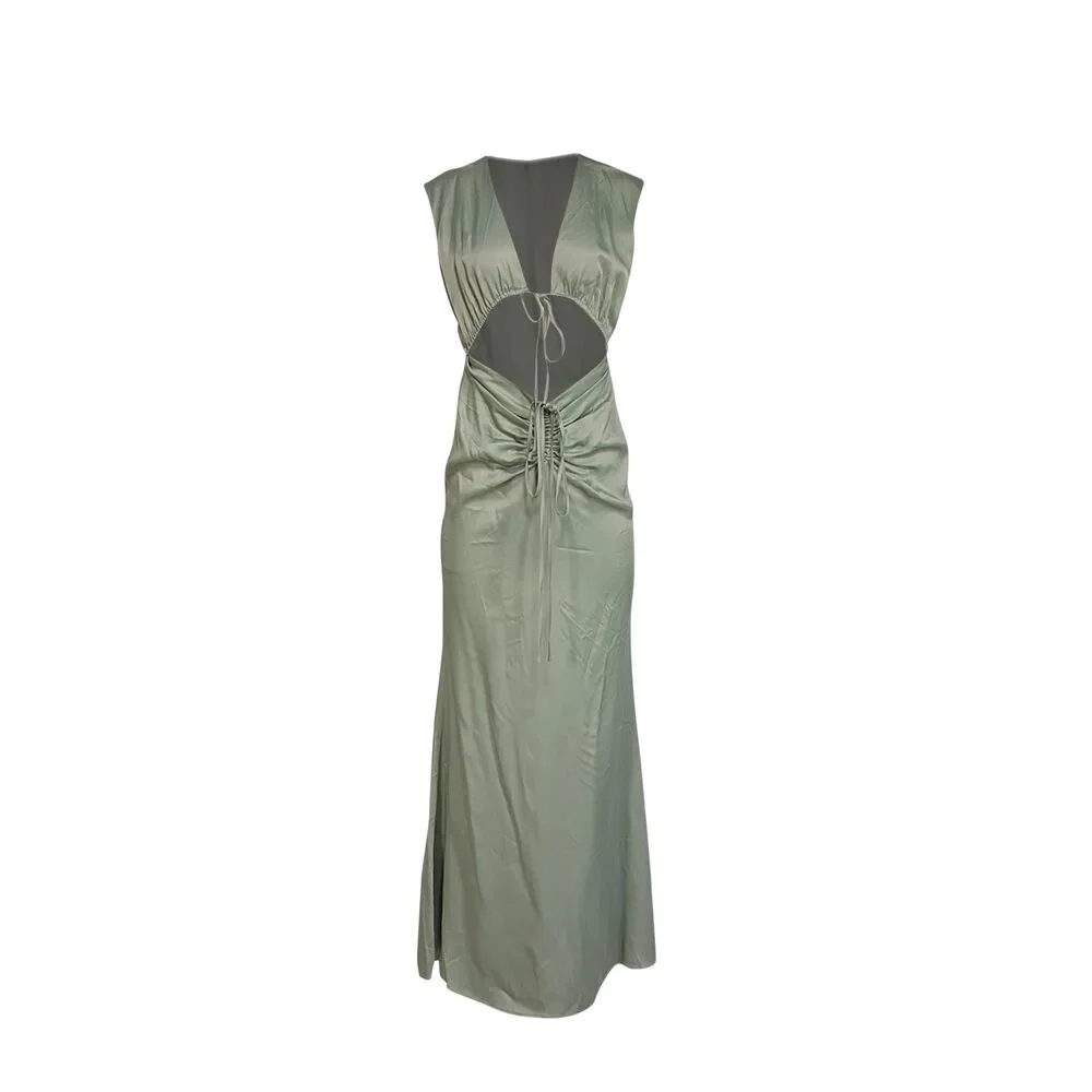 Lapointe - Green Satin Shirred Maxi Dress Sz 6